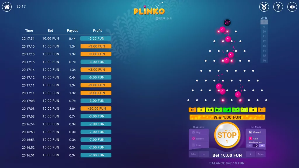 Jeu Plinko en ligne